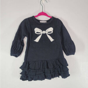 Maggie & Zoe A-Line Dress Size 12M Bow Print Layered Ruffle Trim Black Cotton